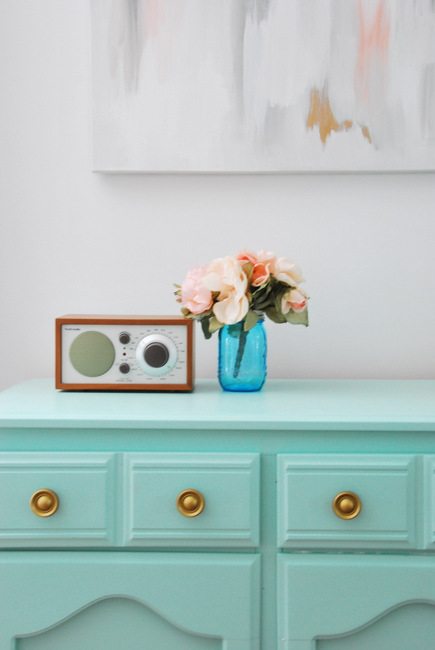 a DIY mint and gold dresser makeover - via the sweetest digs