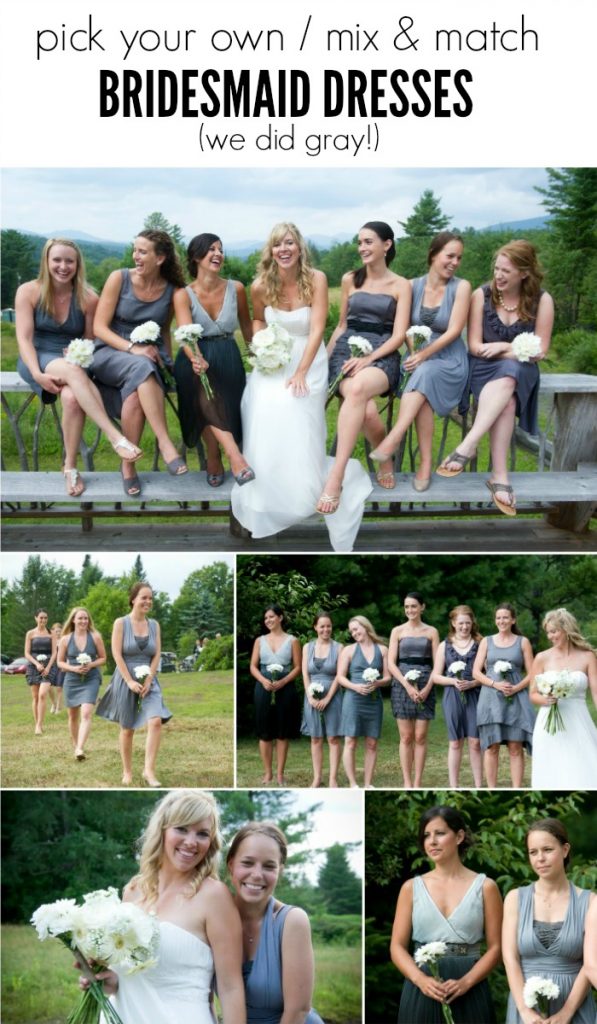 pick your own gray bridesmaid dresses for a mix and match look - via the sweetest digs