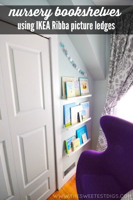 nursery-bookshelves-using-IKEA-Ribba-picture-ledges-via-the-sweetest-digs