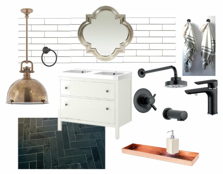 bathroom design: herringbone tile floor + IKEA vanities - THE SWEETEST DIGS