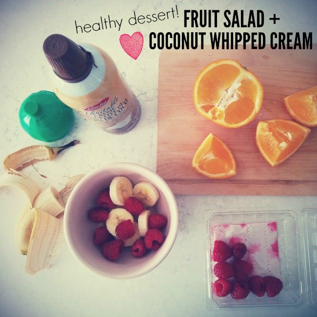 healthy dessert idea - fruit salad and coconut whipped cream - via the sweetest digs