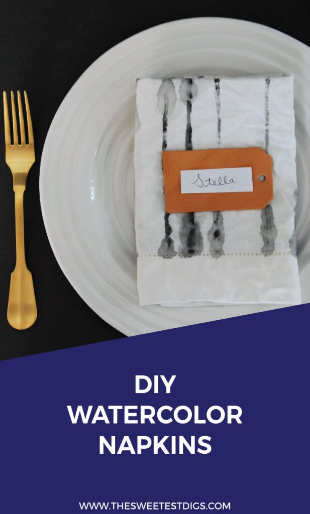 Looking for a pretty and simple DIY project to dress up your dining room table or dinner party? These watercolor painted napkins are super easy to make and are so darling! Looks like anthropologie but for a fraction of the price. Click through for the full tutorial and supplies list.