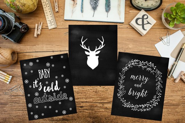 Looking for some DIY holiday decorating ideas? Here are 12 FREE art print christmas printables! Print at home and hang in frames, with washi tape, place on a mantle, so many options. From red and green, to chalkboard, to chic gold and black, there is something for all holiday decorating schemes. Click here to download!