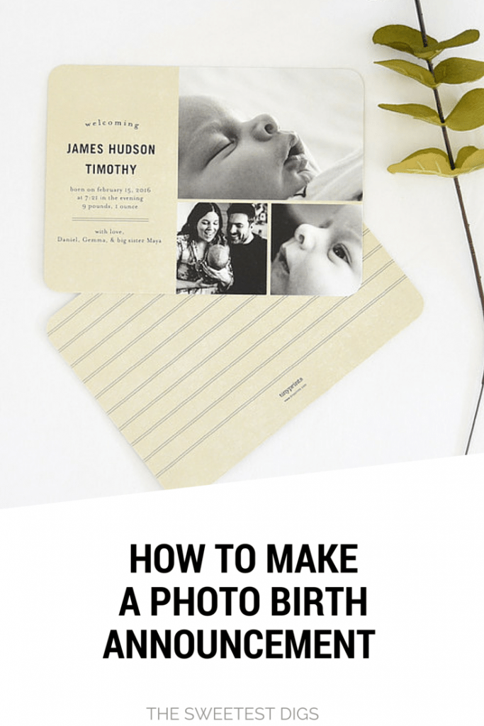 Want to know how to make a photo birth announcement. Click through for the tutorial! Tips on getting professional looking baby photos at home, poses, props, and how to edit!