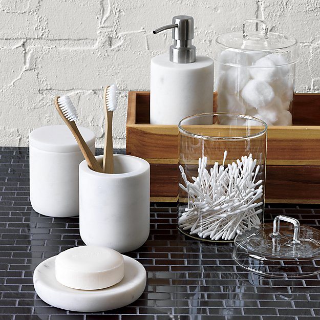 Marble and Brass Vanity Tray, Bathroom Accessory Set