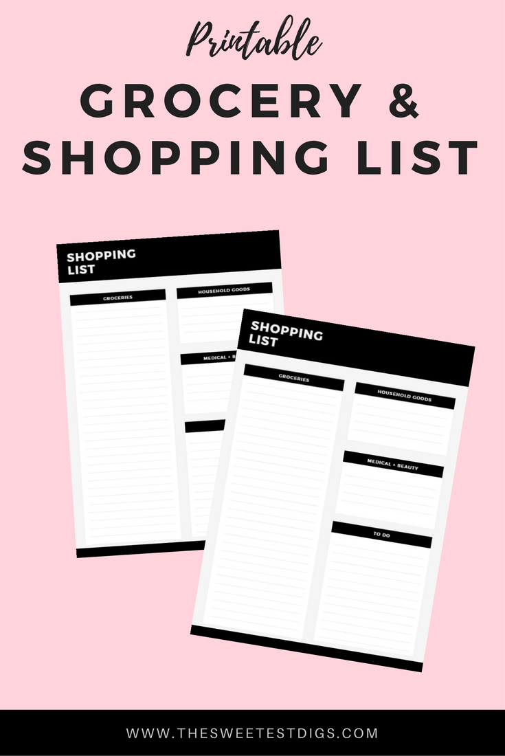 Household Supplies Shopping List Printable