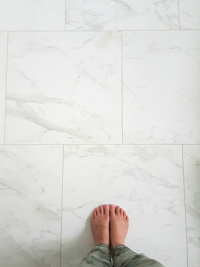 Choosing (faux) Carrara Marble Floor Tile for the Bathroom - THE SWEETEST  DIGS