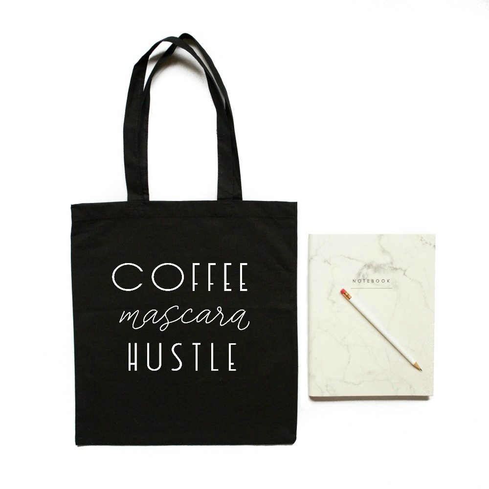 'Coffee Mascara Hustle' Tote Bag in Black - THE SWEETEST DIGS