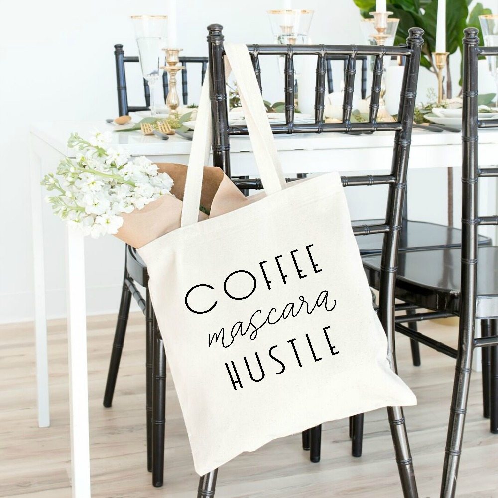 Download 'Coffee Mascara Hustle' Tote Bag in Tan - THE SWEETEST DIGS