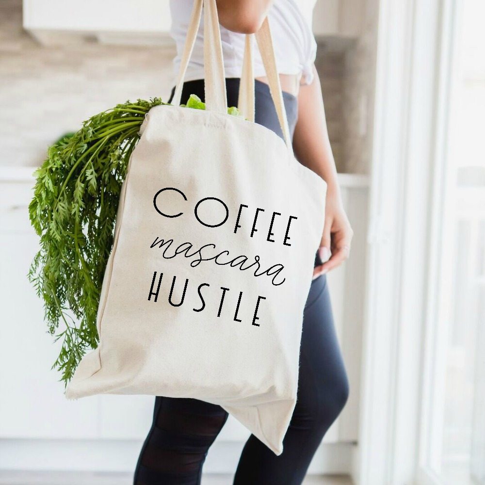 Download 'Coffee Mascara Hustle' Tote Bag in Tan - THE SWEETEST DIGS