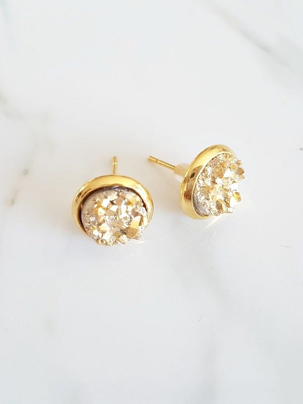Gold /& Gold Post Druzy Earrings  Stud Earrings