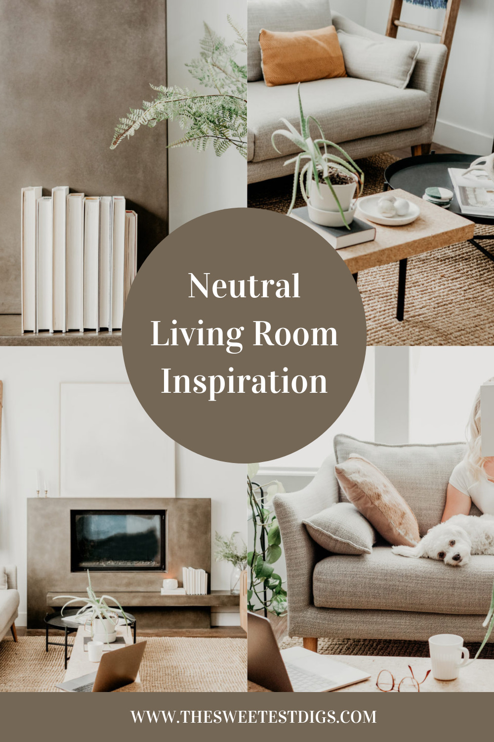 Neutral Living Room with Concrete Fireplace - THE SWEETEST DIGS