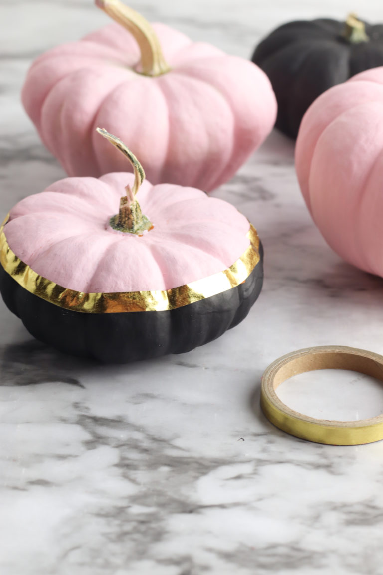 Pumpkin Painting Ideas Pink Gold THE SWEETEST DIGS   Metallic Gold Painted Pumpkins Ideas Diy 3 768x1152 