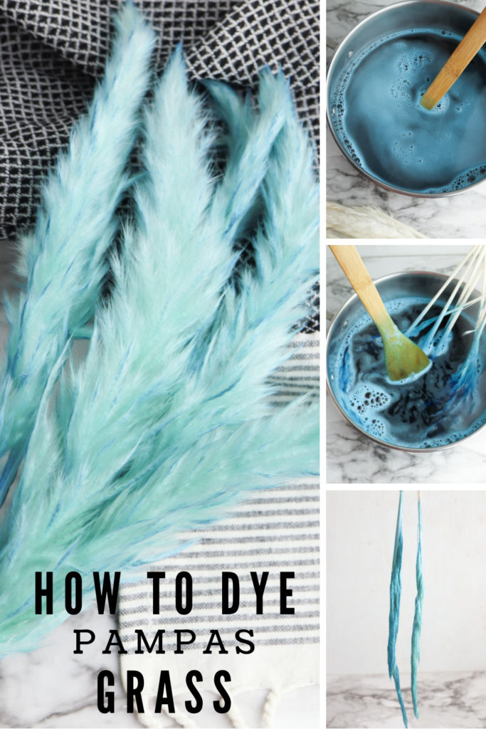 Collage of process showing how to dye pampas grass.