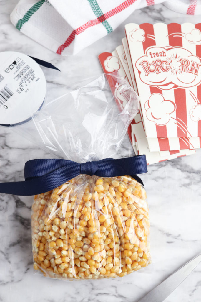Popcorn kernals in a bag.